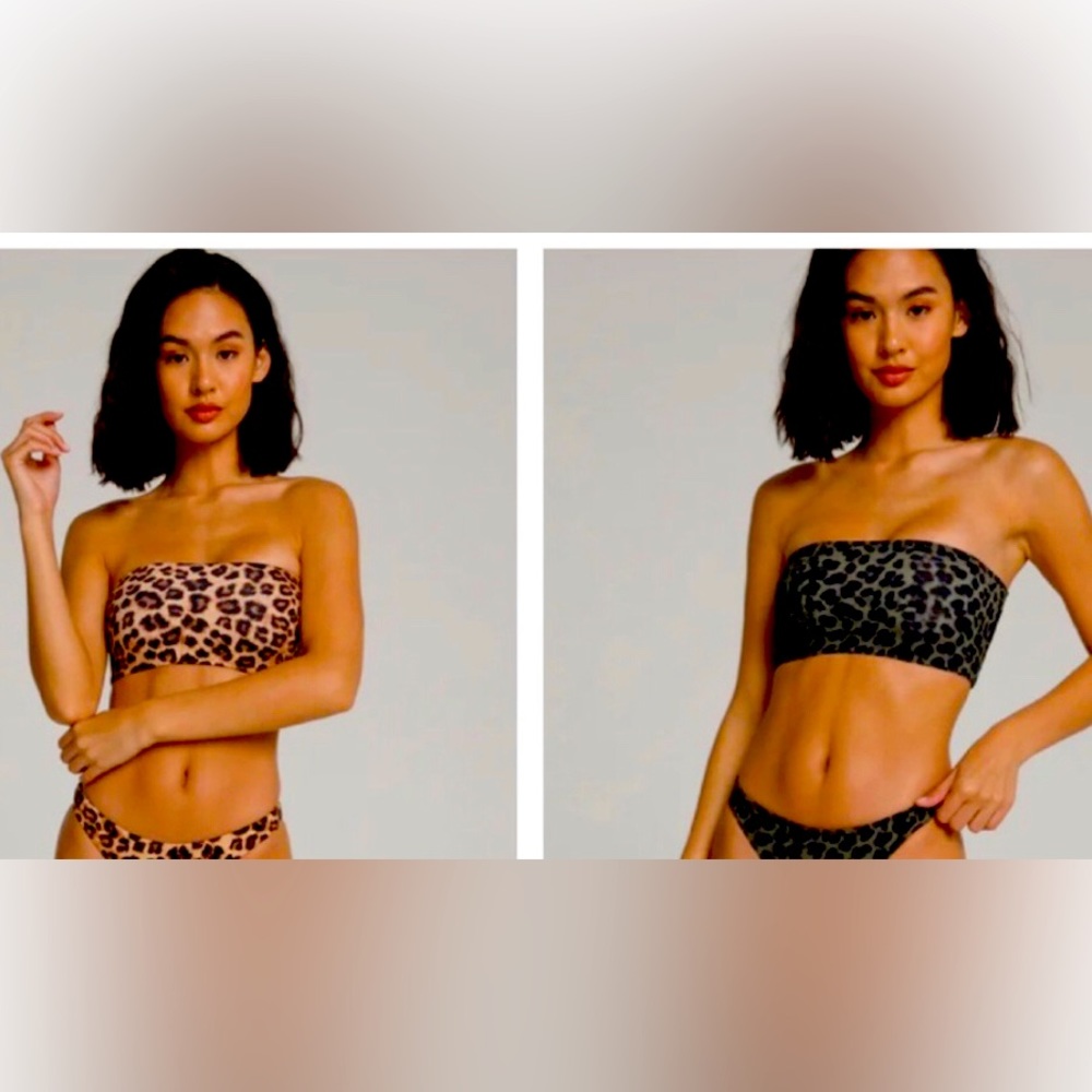 NWOT GOOD AMERICAN Better Band Reversible Leopard Bandeau Bikini Top. Size 1